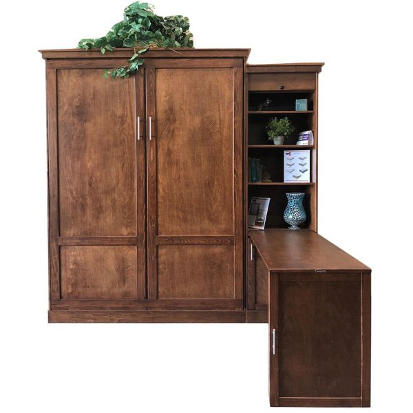 Saratoga Murphy Bed in Caramel with desk and cabinet, wallbed with desk