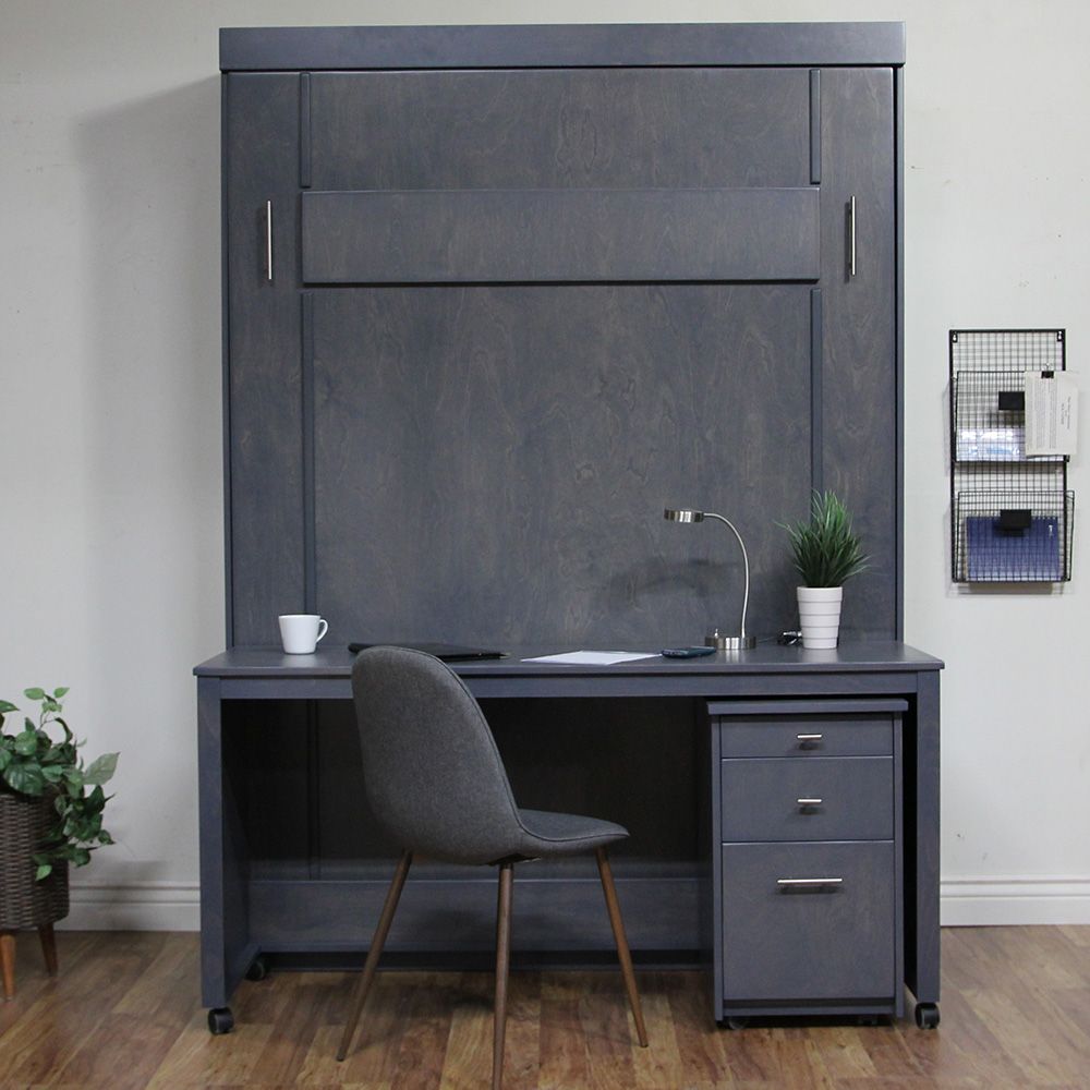 Sonoma murphy bed - bark gray, with rolling desk