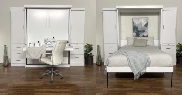 Euro Vertical Desk Bed - Open and closed